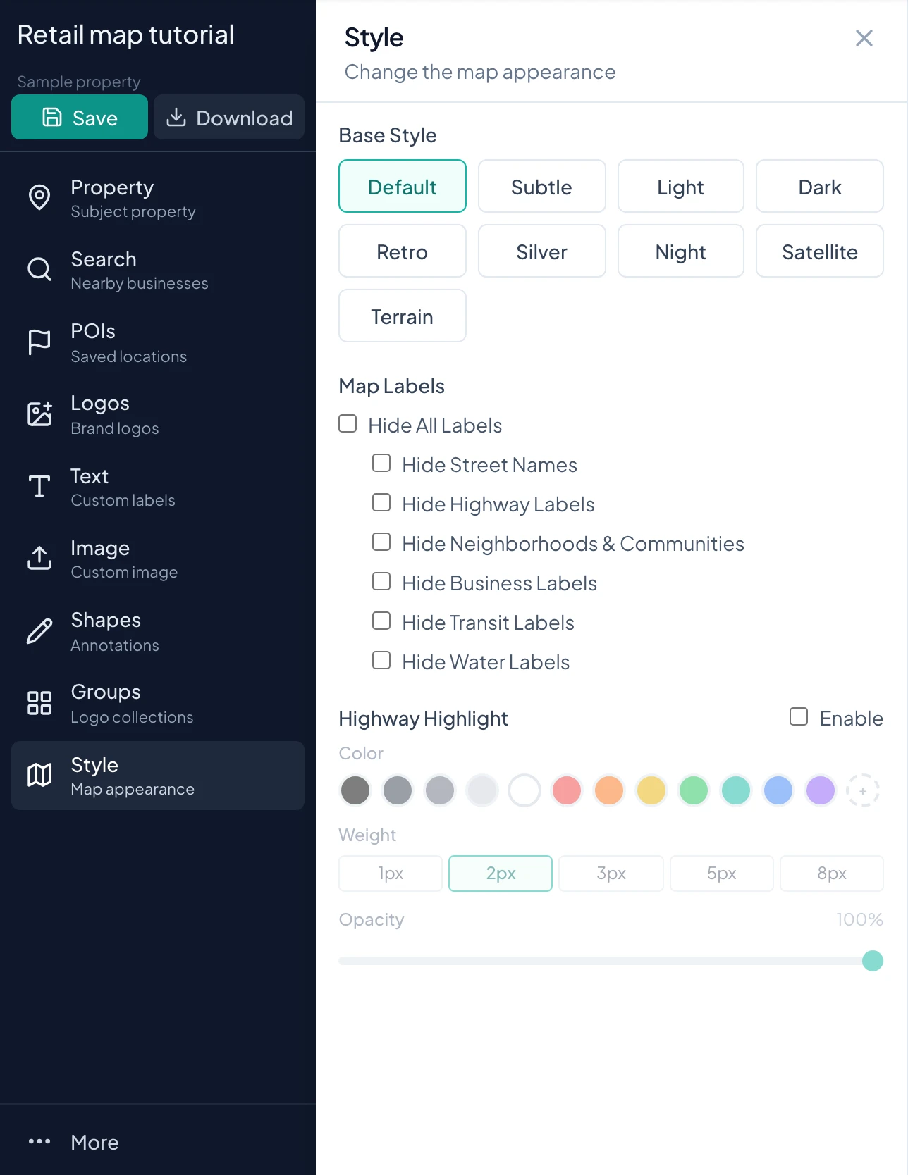 Editor controls for choose a base style