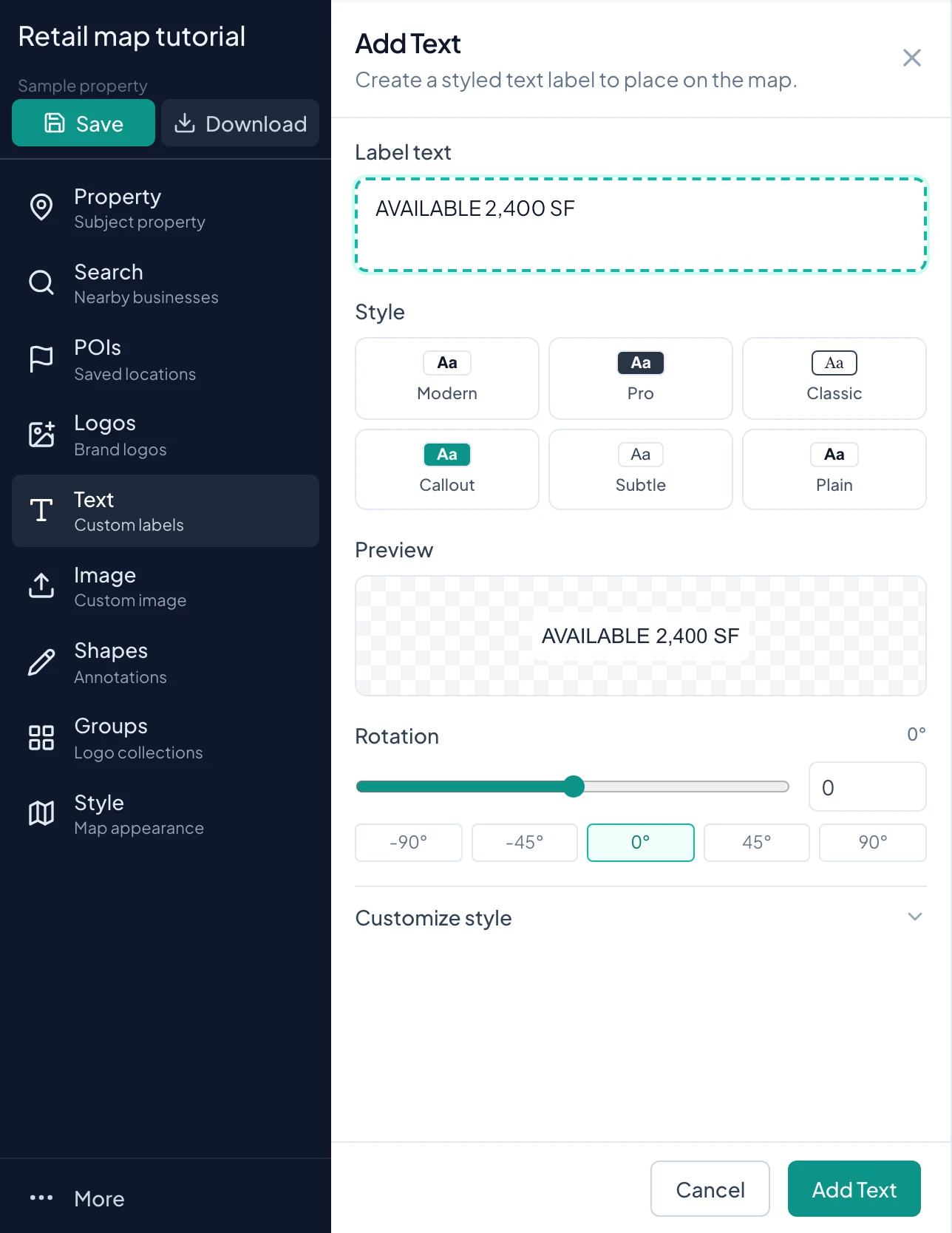 Editor controls for enter your label
